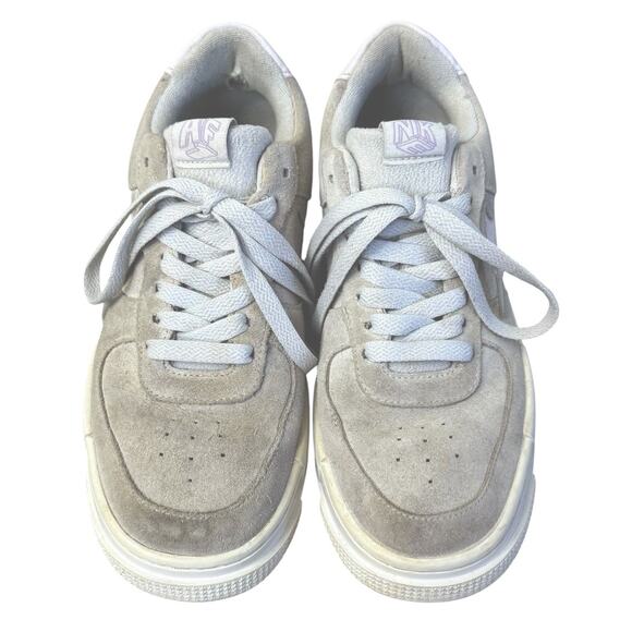 NIKE AIR FORCE ONE Fontanka Pearl White Light Bone Suede Platform Sneakers Sz 7 - Picture 3 of 11